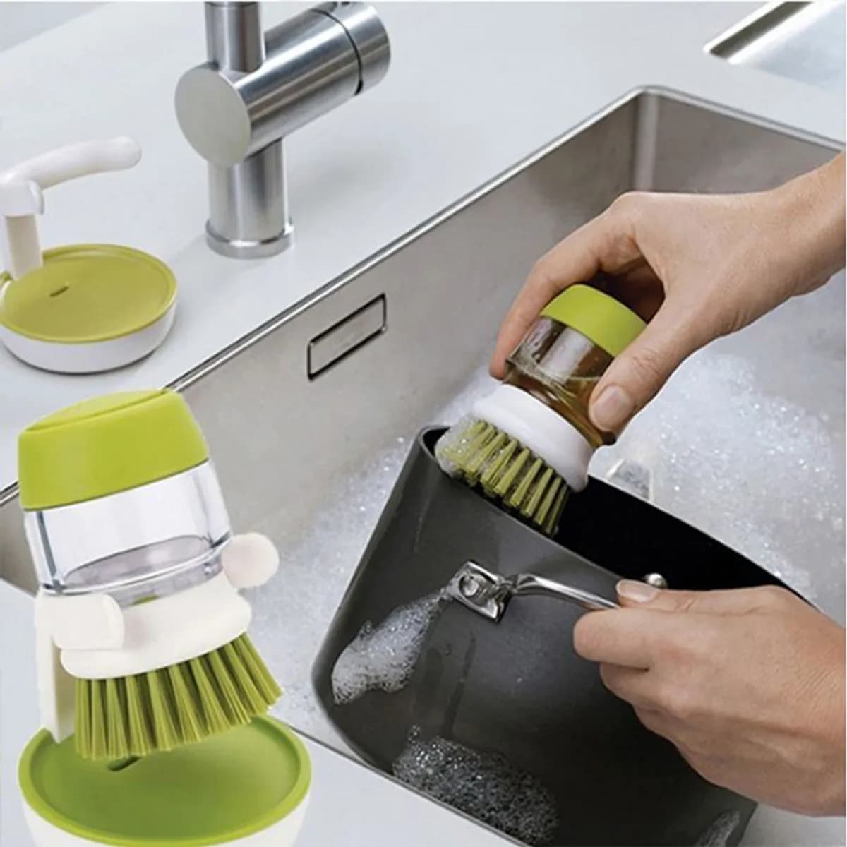 Cleaning Brush with Stand - Effortless Dishwashing-(Multicolor)