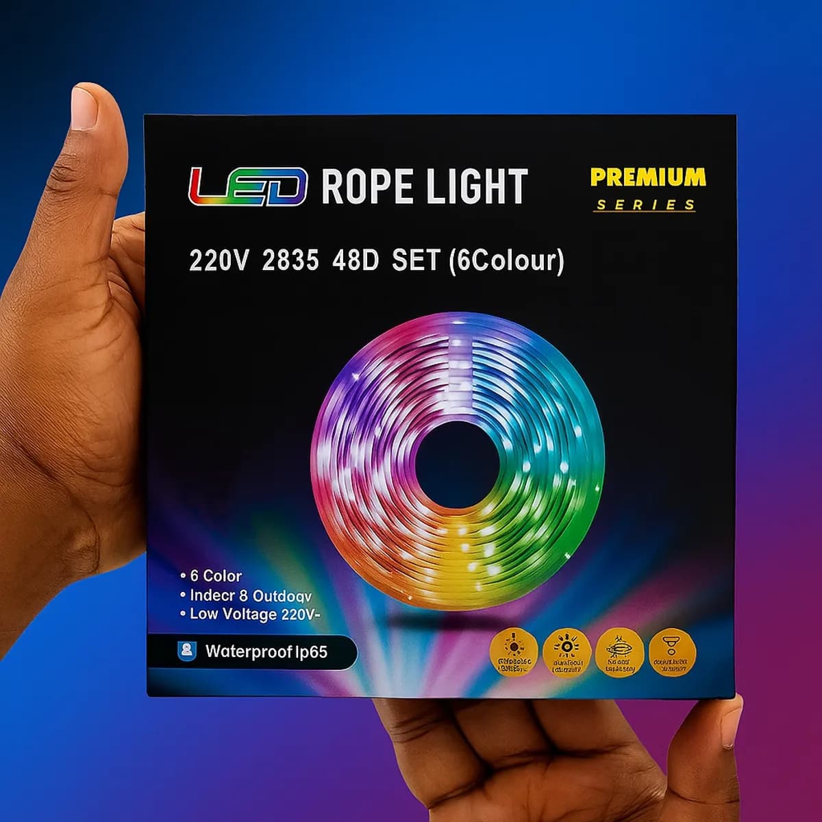 Premium LED Rope Light – 220V 2835 48D – 6 Color Waterproof Strip (IP65)
