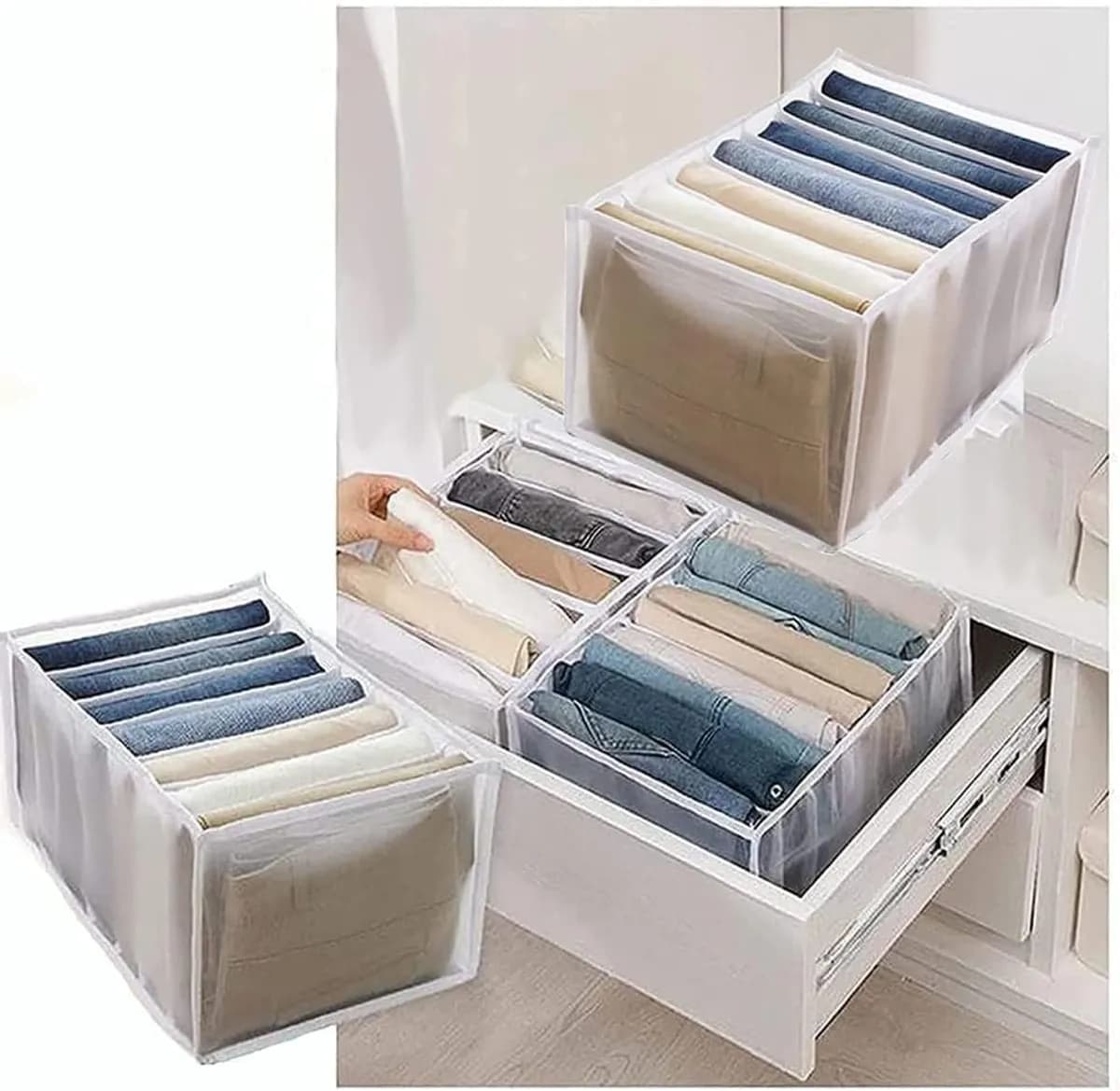 pack of 3 Clothes Storage Box Foldable Drawer Organizer with Handles, Fabric Closet and Storage Basket-(Multicolor)