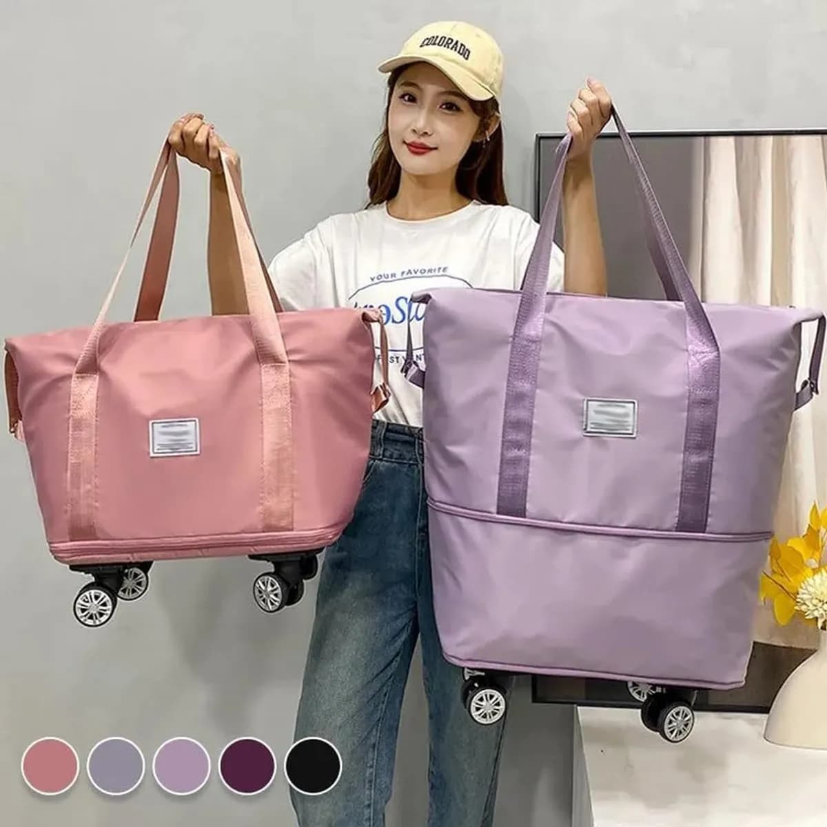 Rolling Duffle Bag, Expandable Foldable with Wheels and Handle for Travel