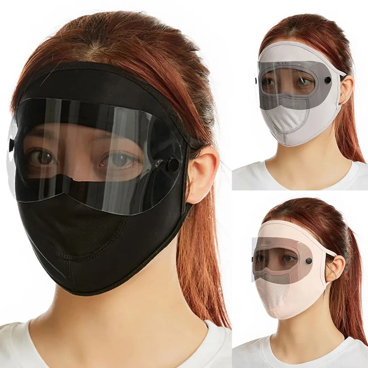 pack of 3 Ice Silk Face Mask UV guardion Womens Sunscreen Face Veil with Black Eye guardor Sheets, Full Face Mask-(Multicolor)