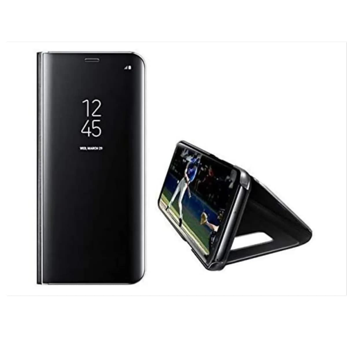 Samsung Galaxy A7 (2018) Flip Case – Clear View Stand Cover - Black (Other)