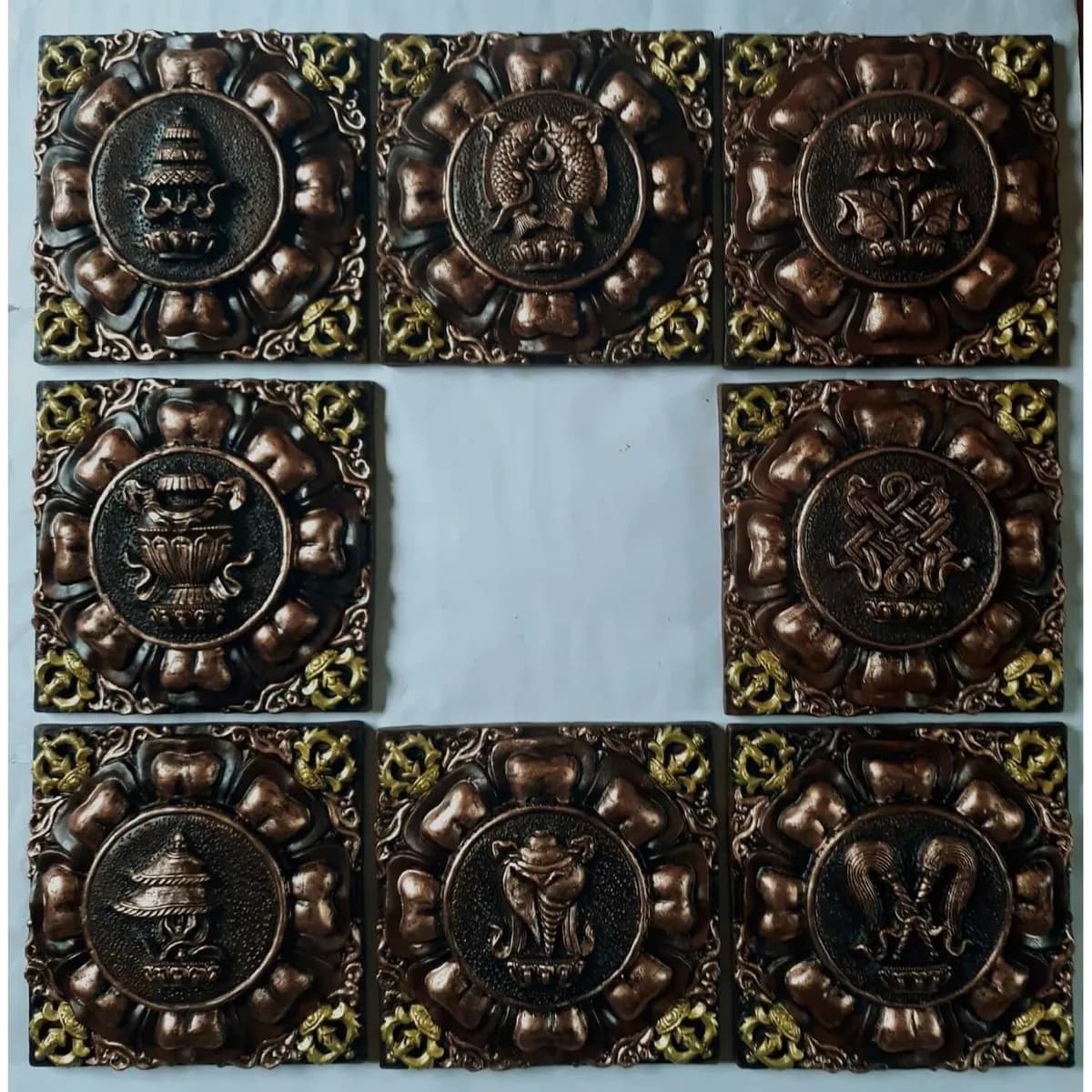 Ceramic Copper Astamangal Set of 8 – Wall & Table Decor