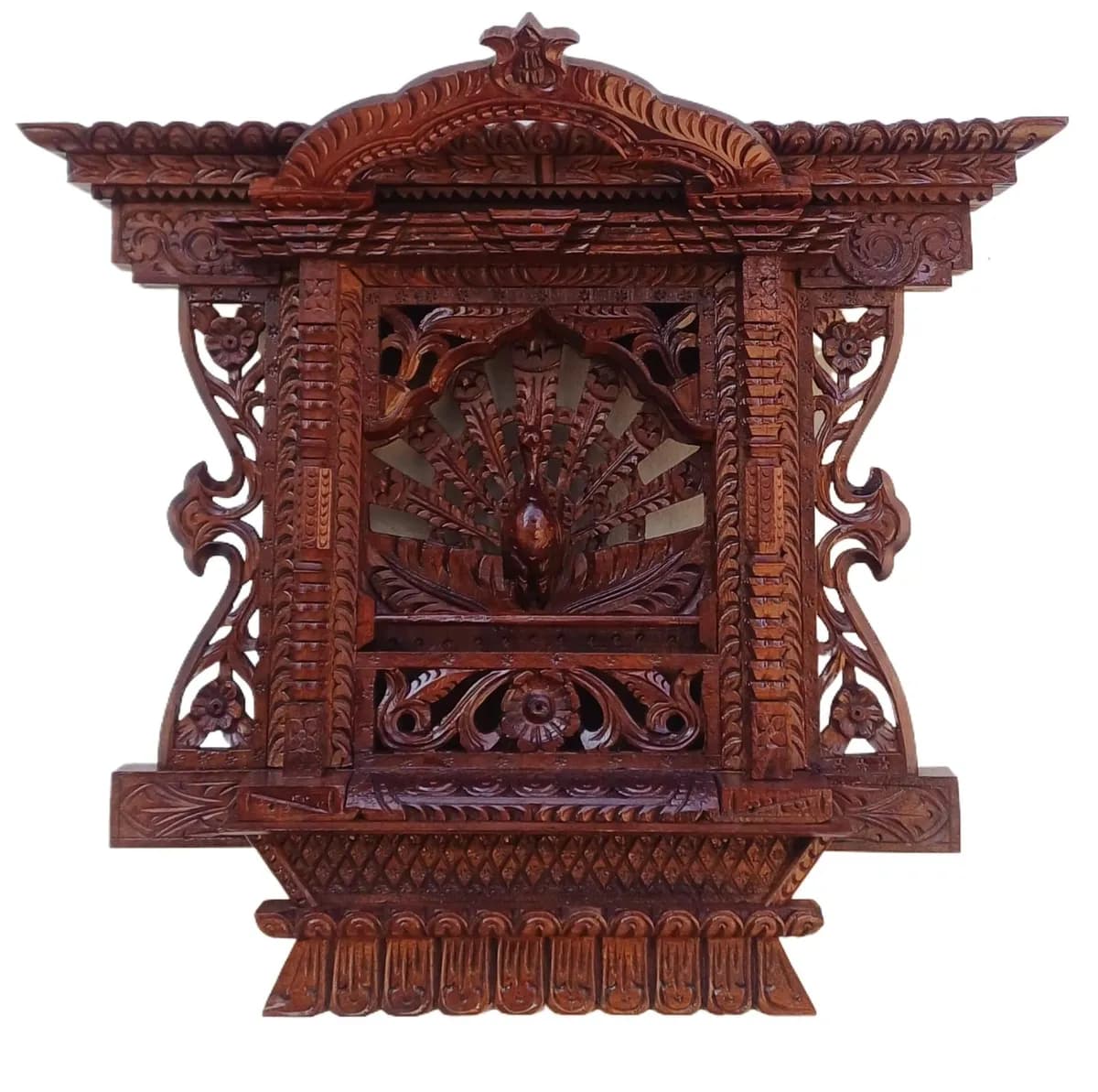 Ankhi Jhyal/Wooden Traditional Handcrafted Peacock Window/Ankhijhyal/Wall Decor/ Wall Hanging/ Handmade- 17 inch by16  inch