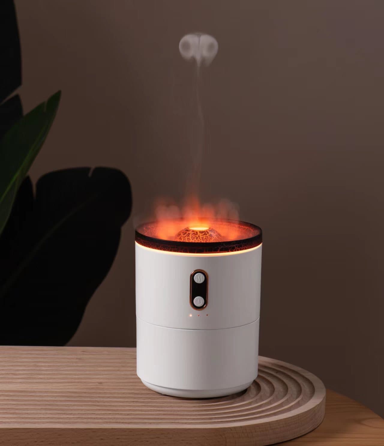 Ultrasonic Volcano Flame Diffuser Air Fog Humidifier with Jellyfish, 2 Mist, 450ML -(Multicolor)