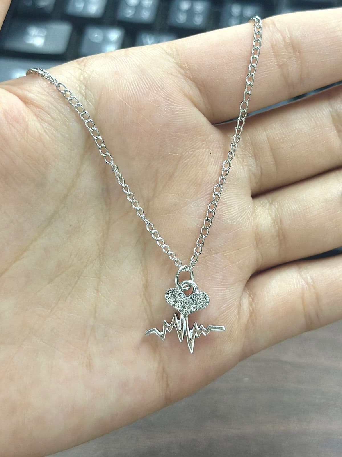 Heartbeat Design Necklace For Girl-(Silver & 50cm)