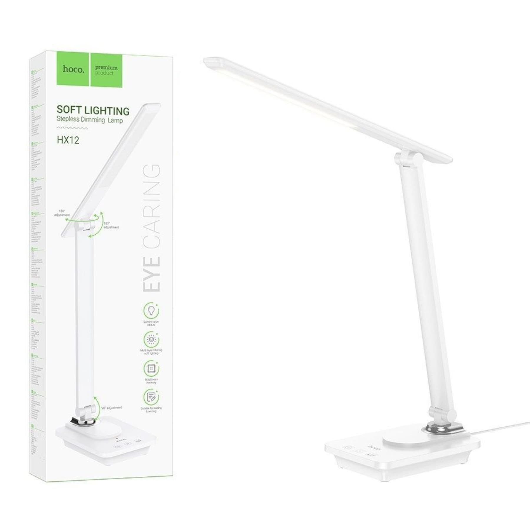 Hoco HX12 LED Desk Lamp with 3 Color Modes, Timer & Adjustable Design - (White)