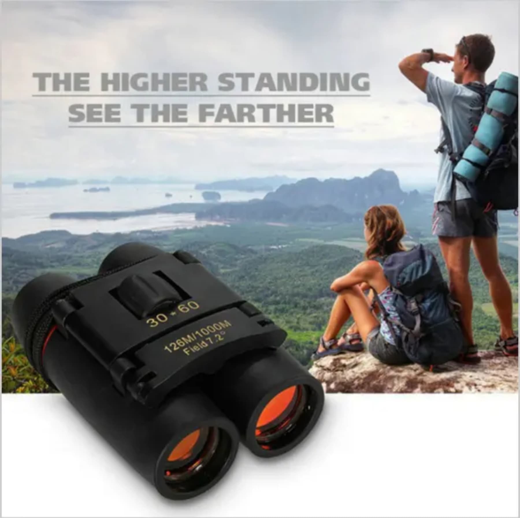 30×60 Compact Folding Binoculars – Travel, Wildlife & Outdoor Telescope - (Black)