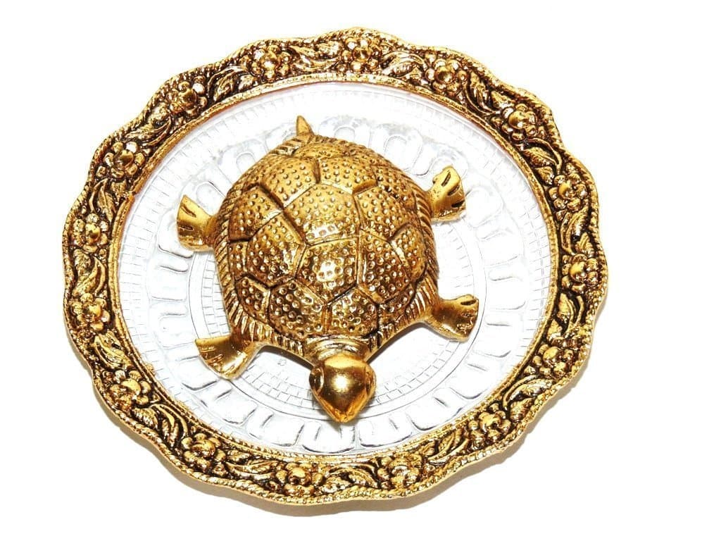 Metal Feng Shui Tortoise Showpiece – Good Luck Decorative Plate - (Gold)