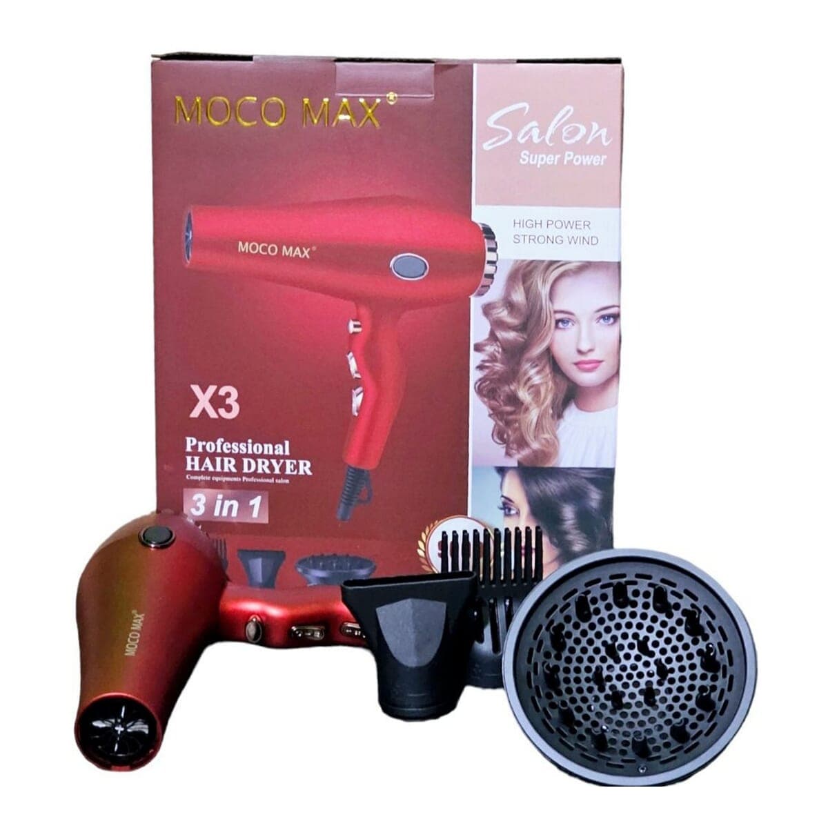3 in 1 Professional Salon Hair Dryer Moco Max Series X3 Power 9000W - Multicolor 