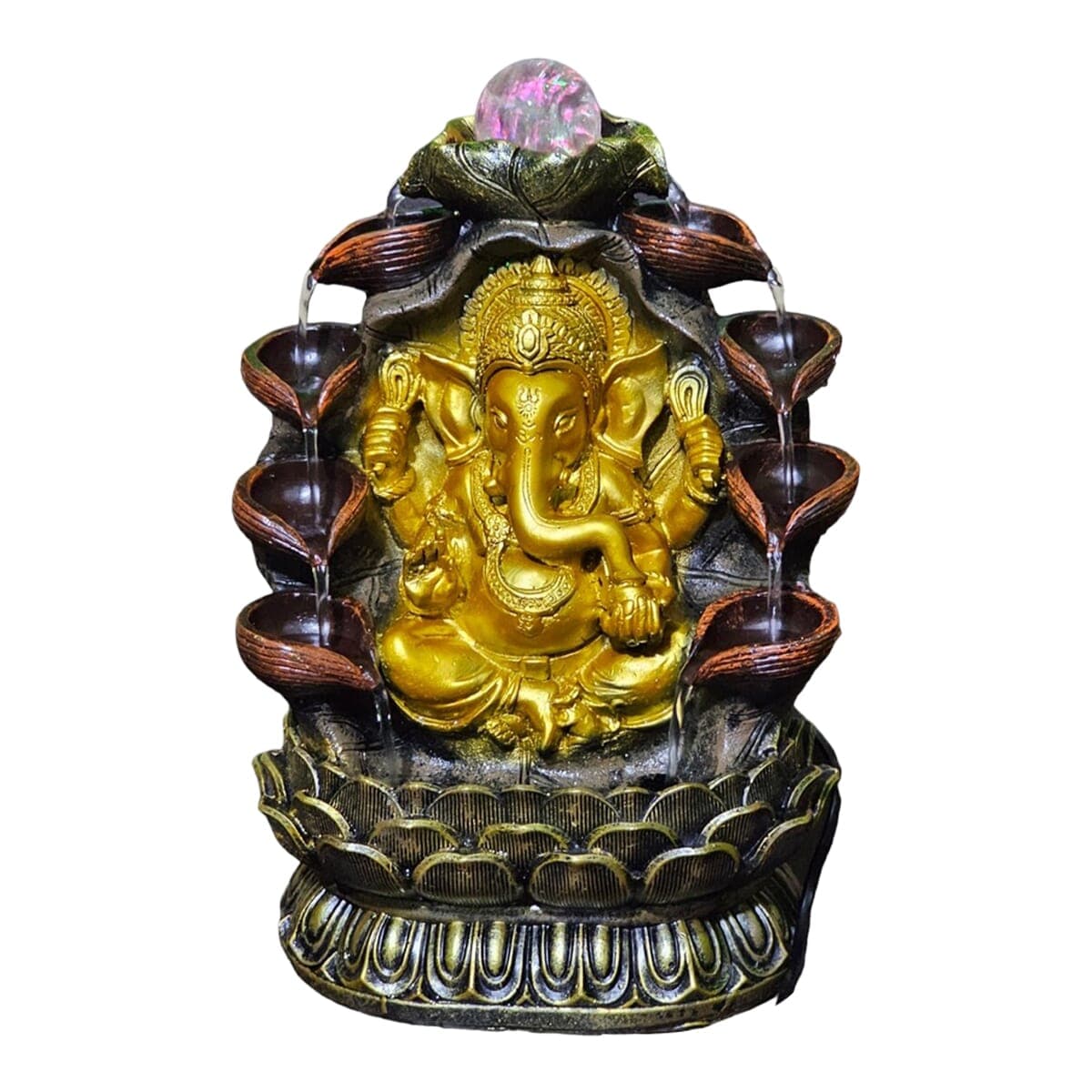 Lord Ganesh Fountain with LED Lights For Decoration - Multicolor