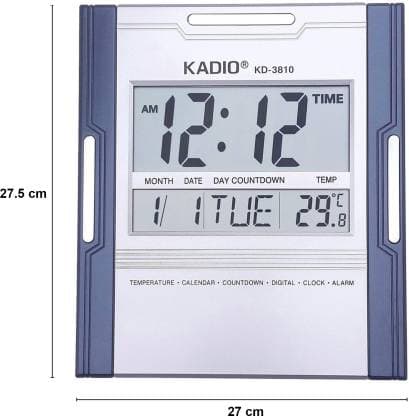 Kadio-3810 Clock Multi-functional Digital Electronic Clock Digital Wall Clock With Calendar, Temperature, Alarm Clock - Multicolor