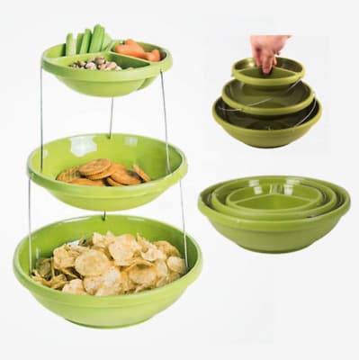 Twist fold Party Bowls Collapsible Nesting 3 Layers Serving Bowl - Green