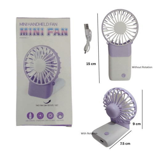 Cute Korean Design Foldable Mini Portable Fan With Rechargeable Battery | 3 Speed Mode - Multicolor