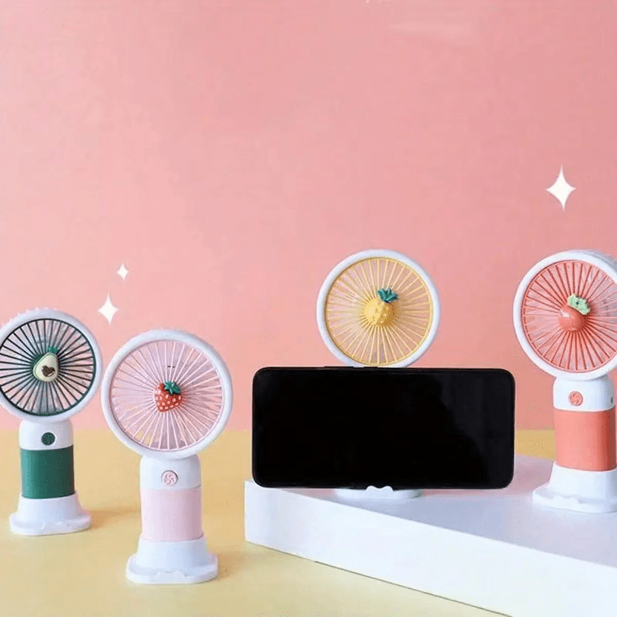 Cute Korean Design Mini Portable Fan With Lithium Rechargeable Battery | 3 Speed Mode | USB Rechargeable - Multicolor
