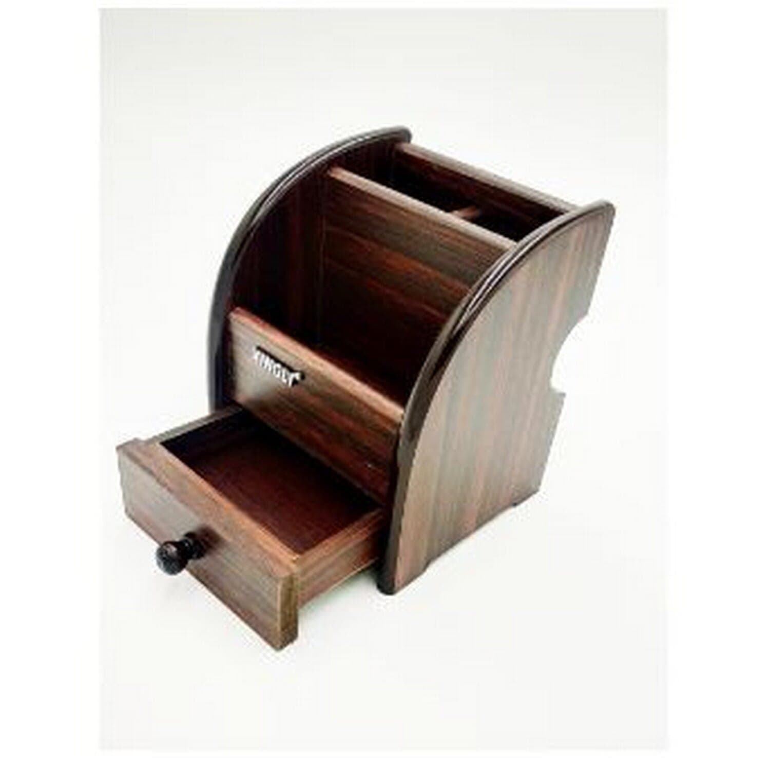 Polished Multi-Functional Wooden Pen Stand Holder /Mobile Holder And Remote Stand - Dark Brown 