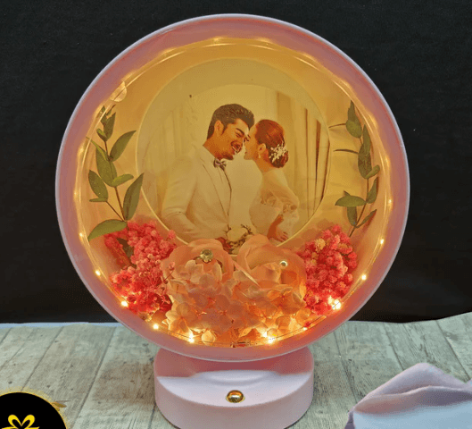 Round Shaped Circle Floral Image Frame With LED - Multicolor