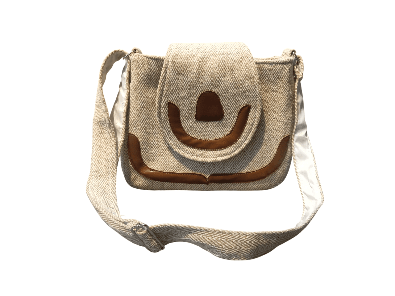 Beige Eco-Friendly Cotton And AF Leather Bag: Stylish and Durable From Nepal