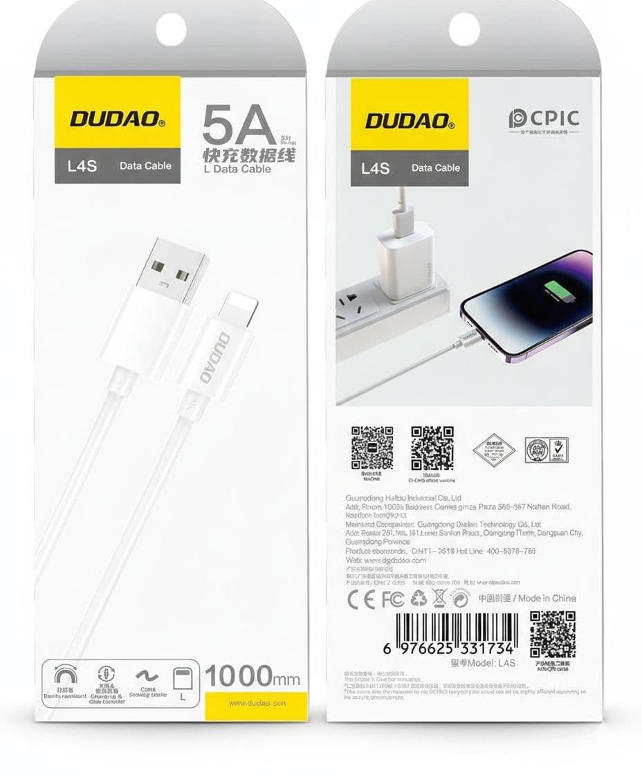 DudaoL4S 1M Lightning to USB Cable – Fast Sync & Charging - (White)