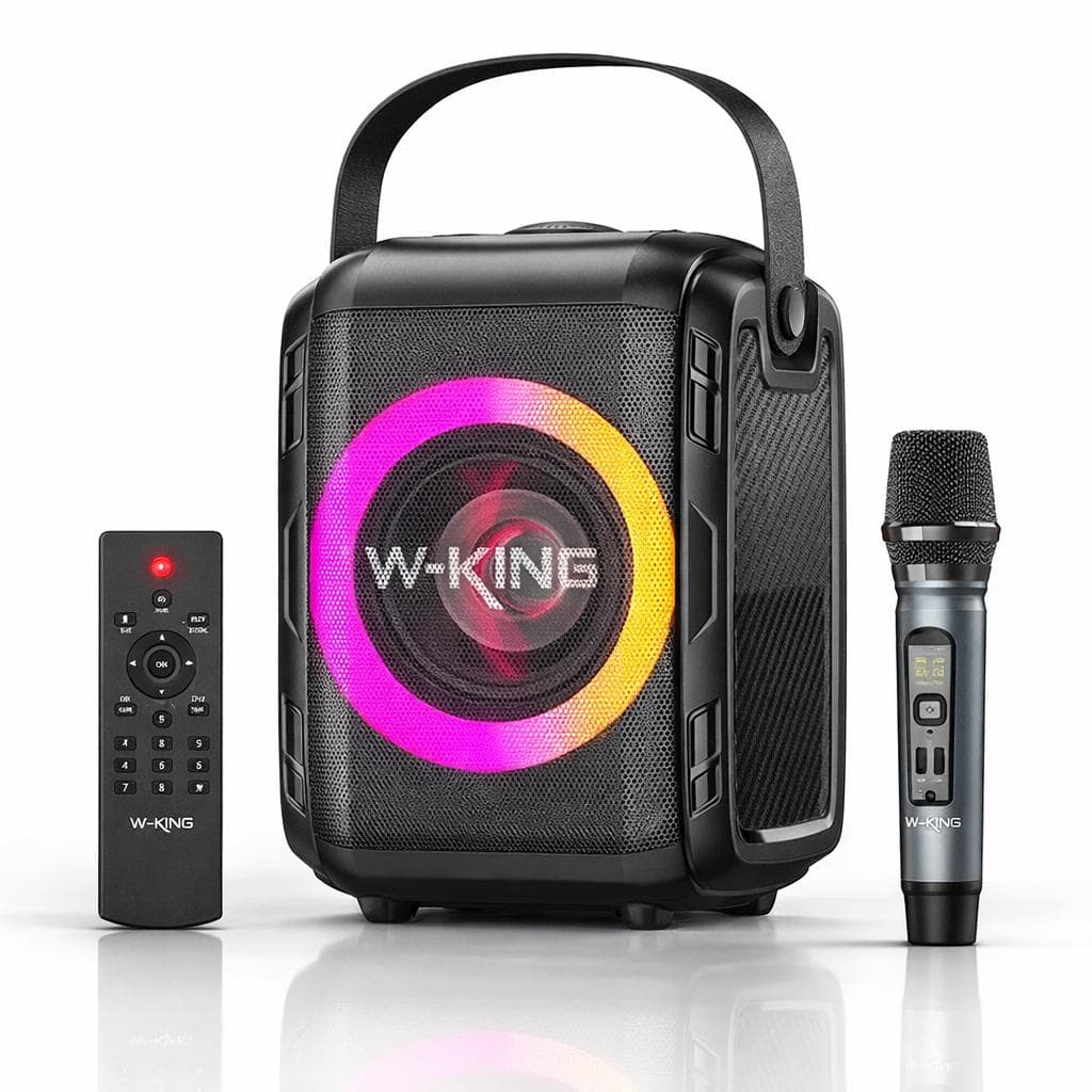 W-King T9S Mini Wireless Bluetooth Speaker with Remote & Rechargeable Karaoke Mic - (Black)
