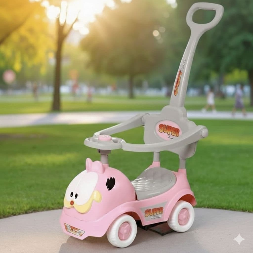 Fun Ride 3-in-1 Push Car With Musical Toy Box, Safety Armrest, And Removable Handle - (Pink)