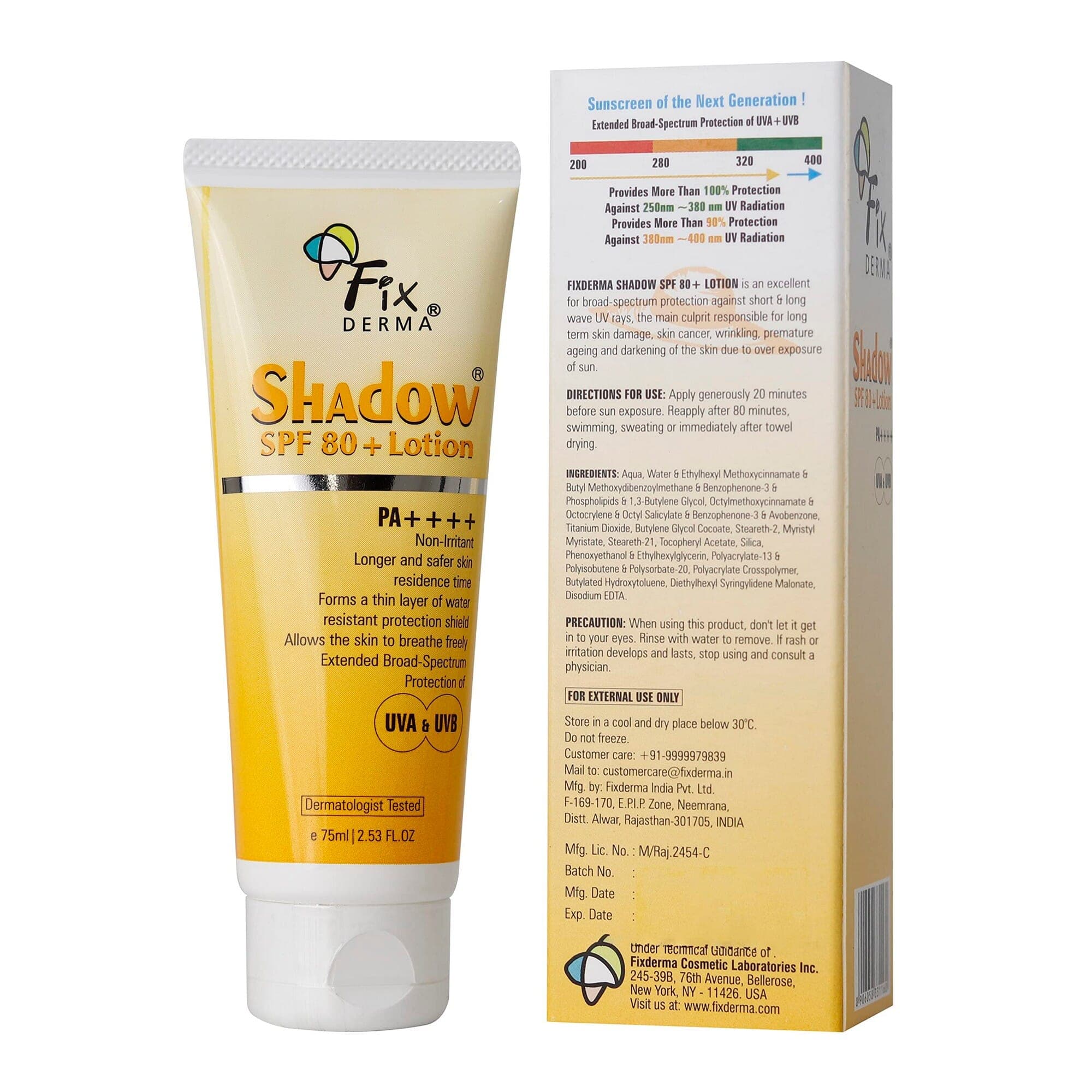 Fix Derma Shadow Spf 80+ Sunscreen Lotion - 75Gm