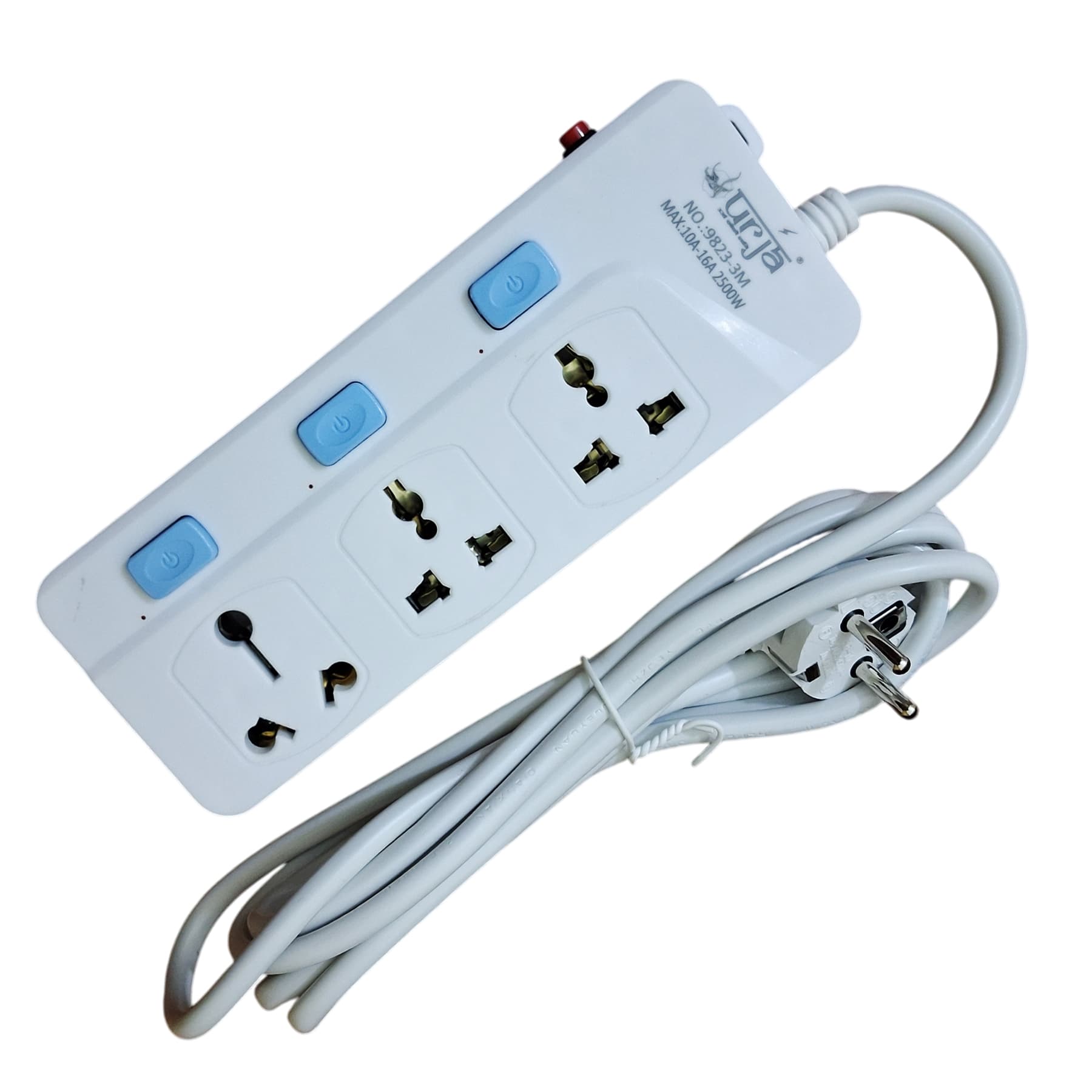 Urja 3-Socket Power Strip with Surge Protection, 2.5M Cable & LED Indicator