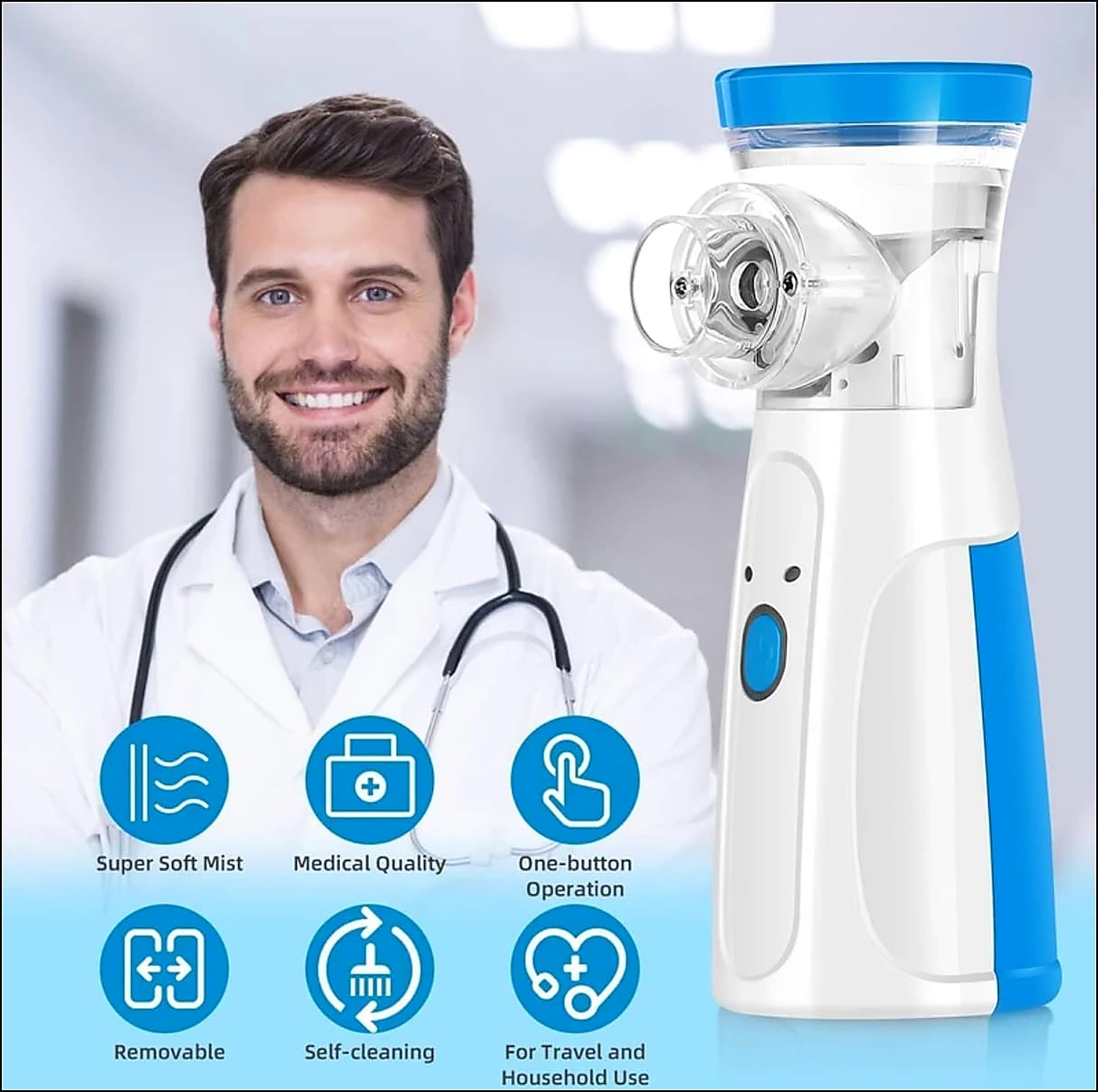 Portable Mesh Nebulizer for Adults & Kids – Silent Compact for Travel and Home (Battery Not Included )