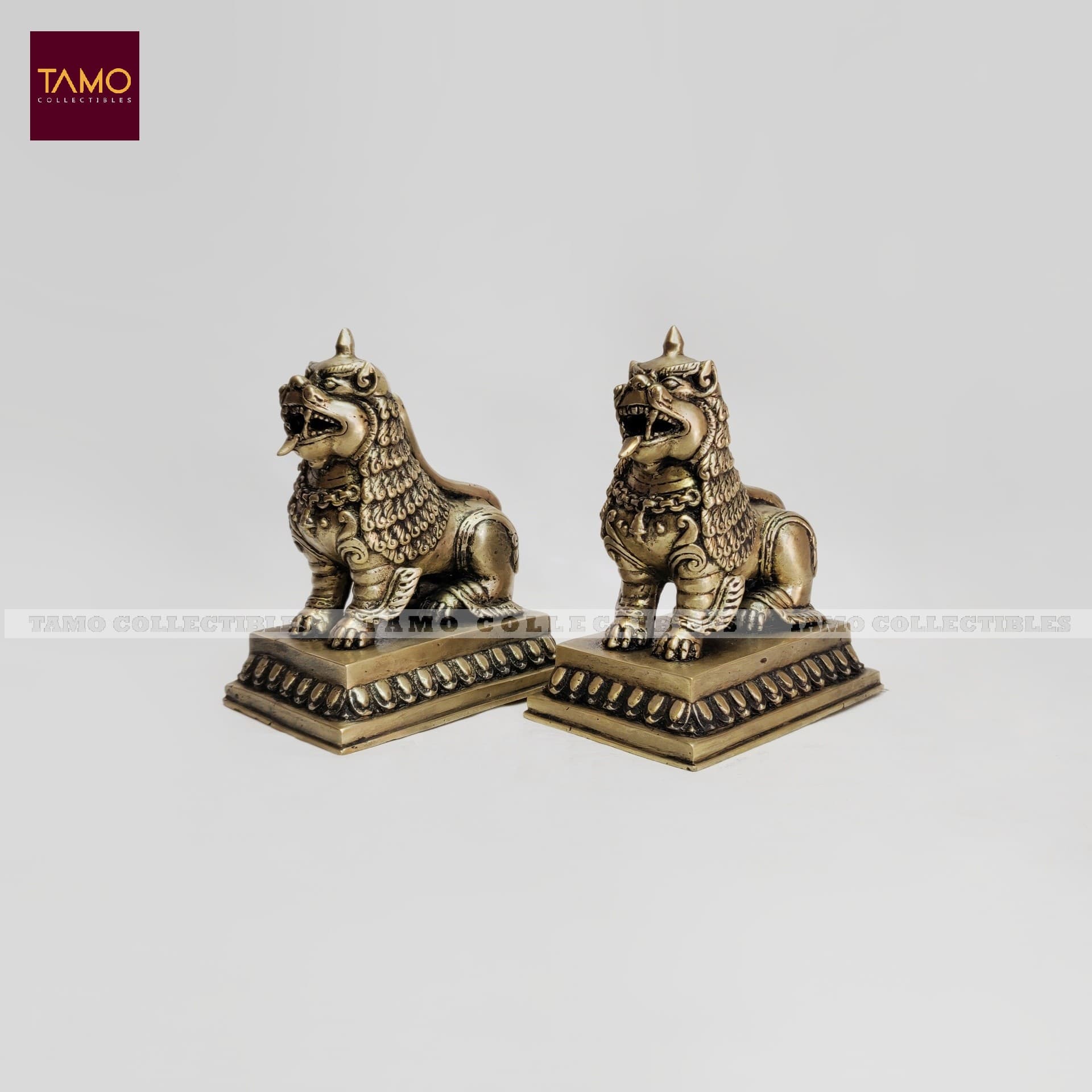 Pair Of Brass Antique Sitting Small Singha (Lions)