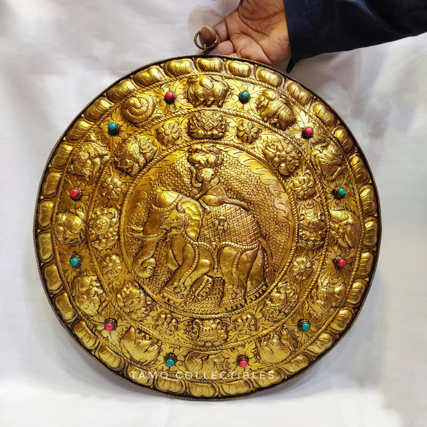 Brass Elephant Wall Hanger Round 15" 