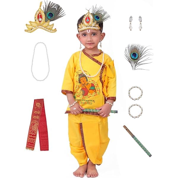 Krishna Kids Dress With Shingar Set (0-7 Years) - Yellow