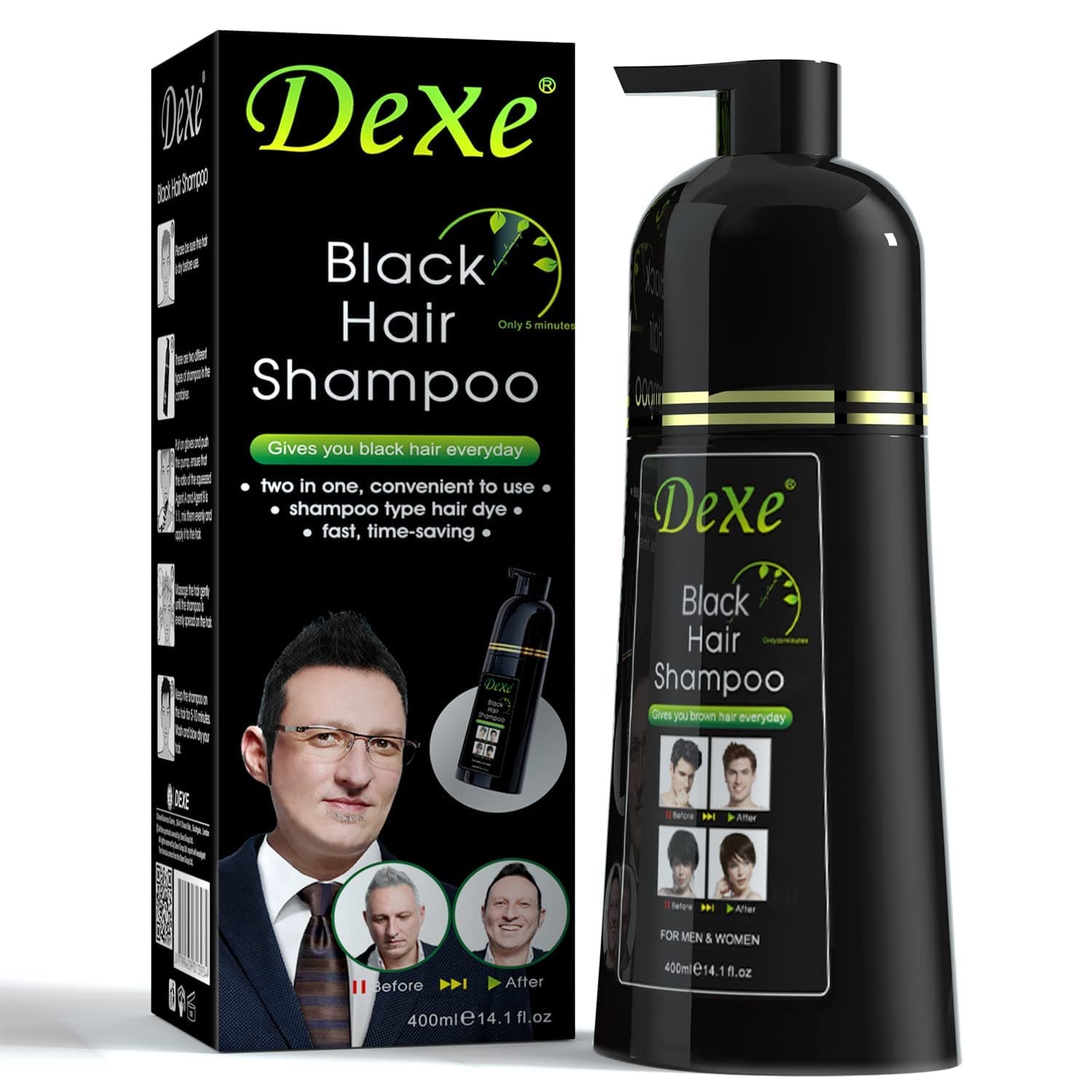 Dexe Black Hair Shampoo 400ml – Natural Herbal Formula, Fast-Acting & Safe Hair Dye