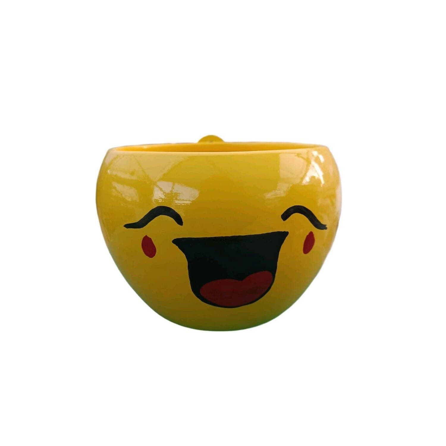 Lovely Flushing Smile Emoji Metal Flower Pot With Hook For Indoor Gardening - Yellow