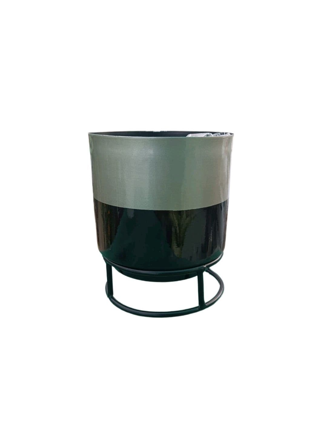 Bonkaso Grey And Black With Round Stand Metal Pot For Indoor Plants
