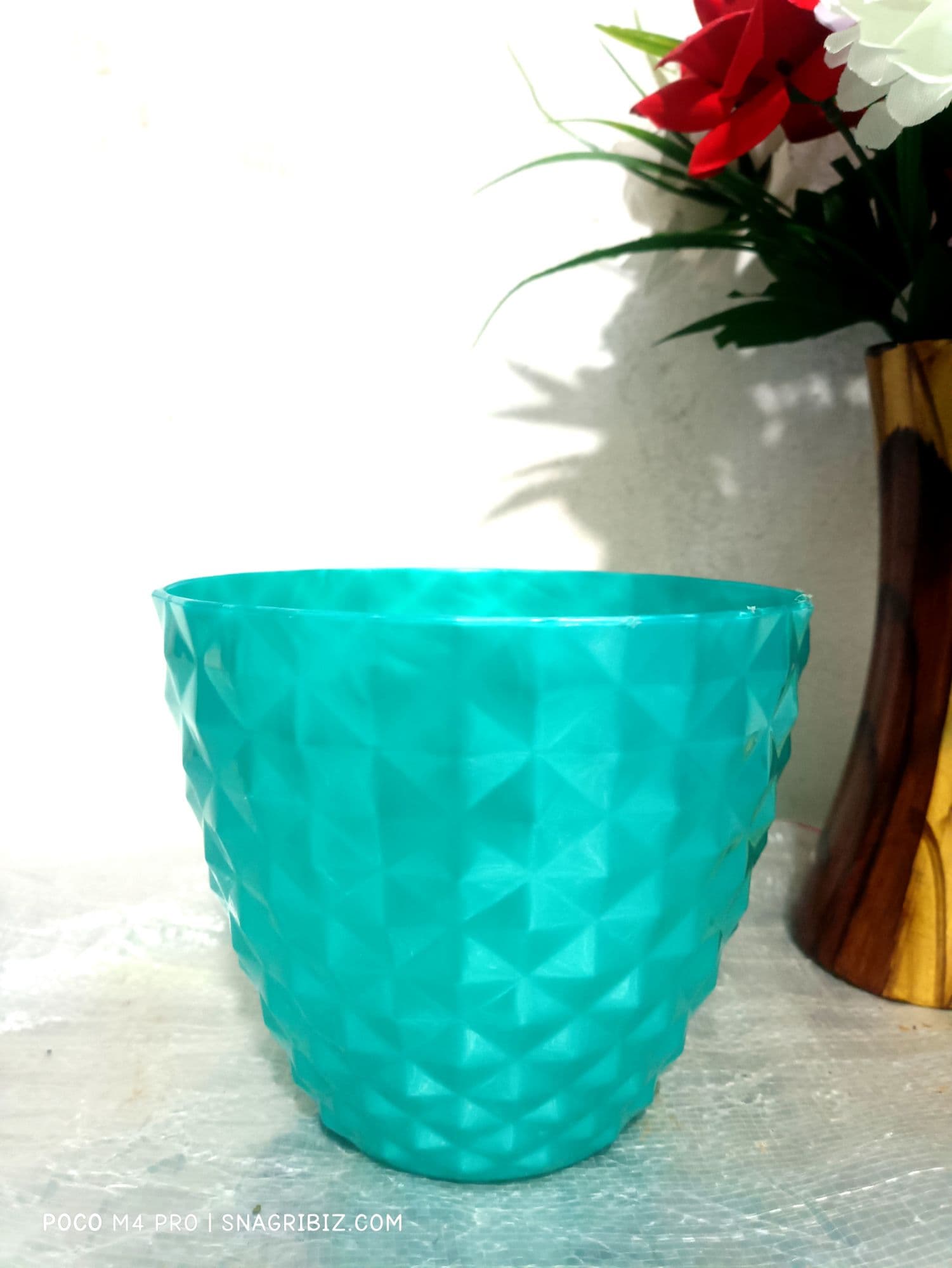 Diamond Flower Pot For Indoor Gardening 5.5 Inch Blue