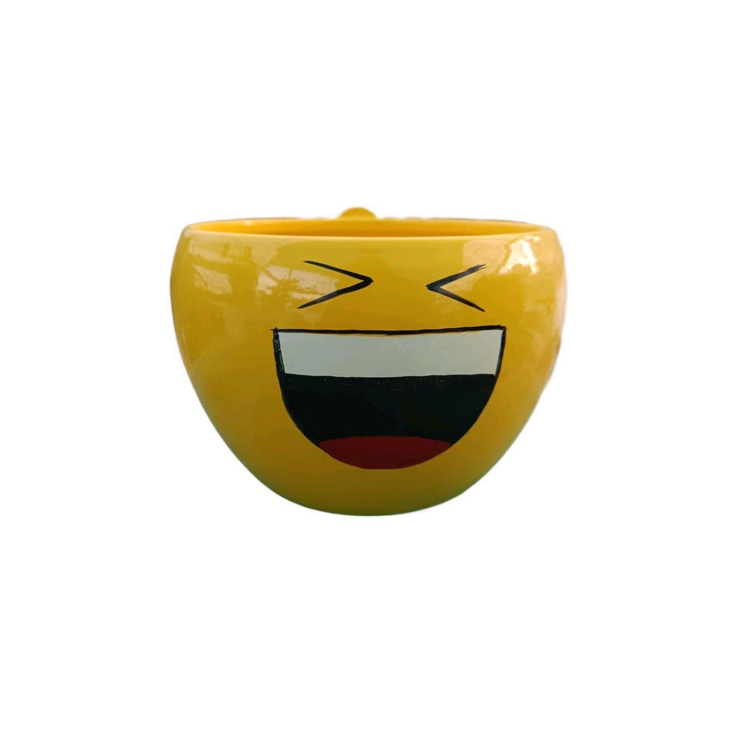 Laughing Emoji Pot With Hanging Hook Metal Flower For Indoor Gardening 1 Pcs - Yellow