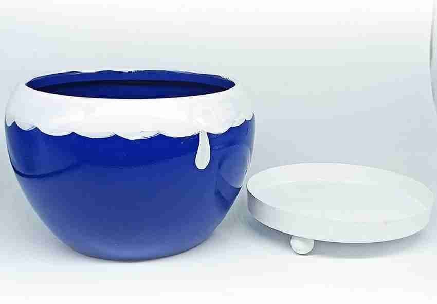 1 Blue Colour Of Metal Pot With Plate