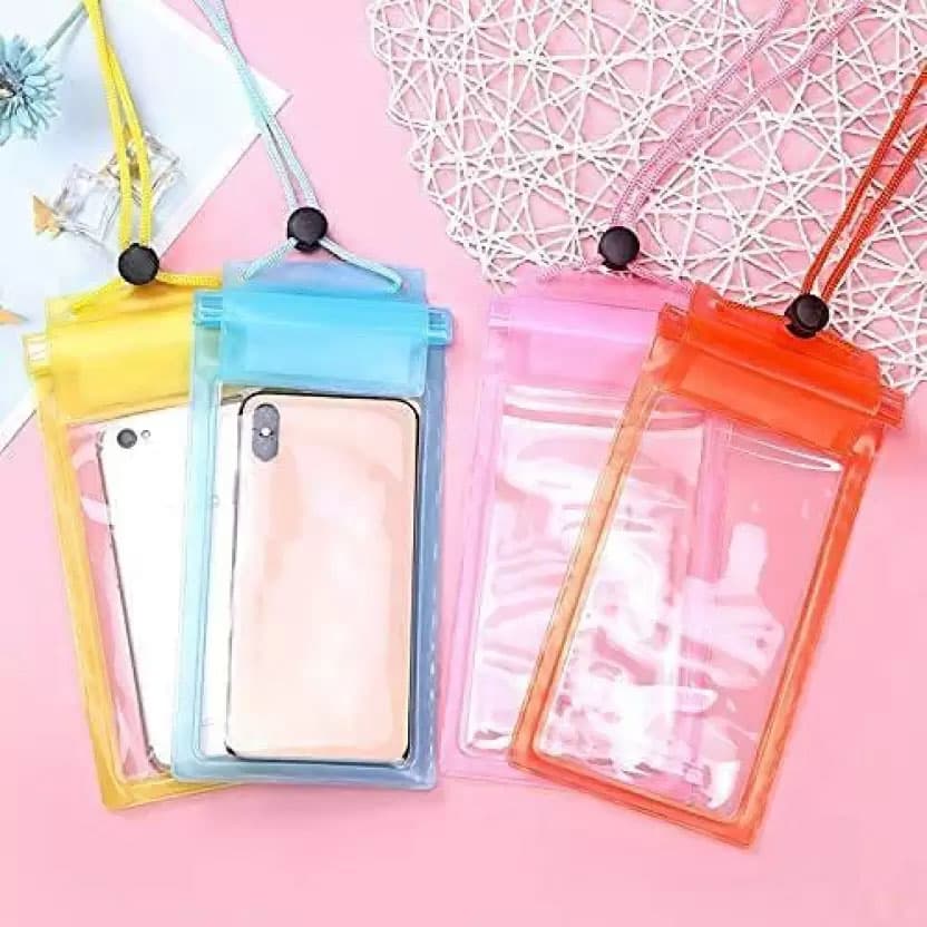 Waterproof PVC Mobile Pouch – Transparent Rainproof Phone Cover up to 7"- Multicolor