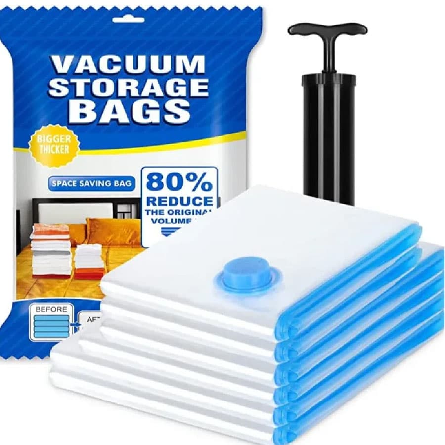 Pack of 5 Reusable Smart Vacuum Storage Bags with Hand Pump - Multicolor