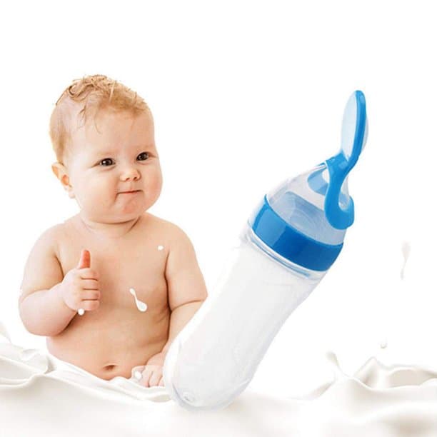 Baby Food Feeder Silicone Squeeze Bottle with Dispensing Spoon for Toddlers, 90ml