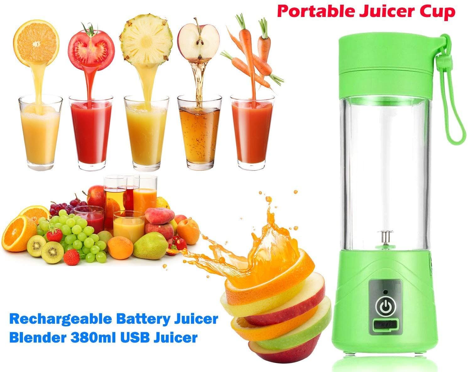 Plastic Multi-Purpose Portable USB Electric Juicer - Green