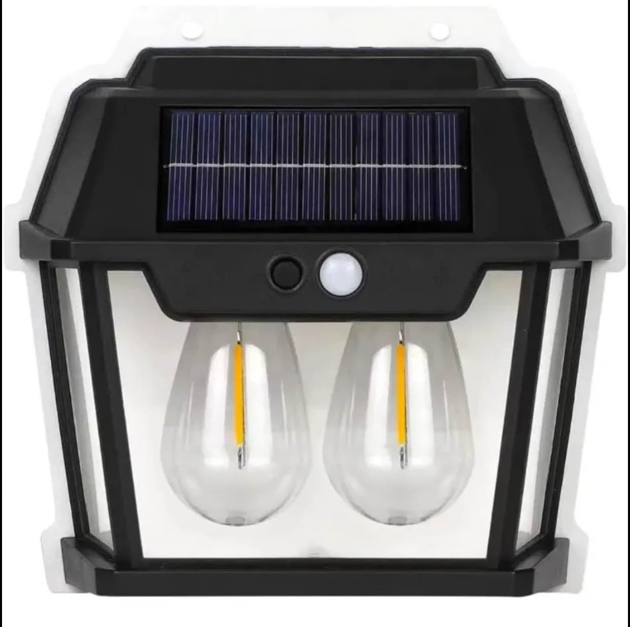 Double Bulb Solar Wall Lamp – Stylish & Energy-Efficient Outdoor Light - Black