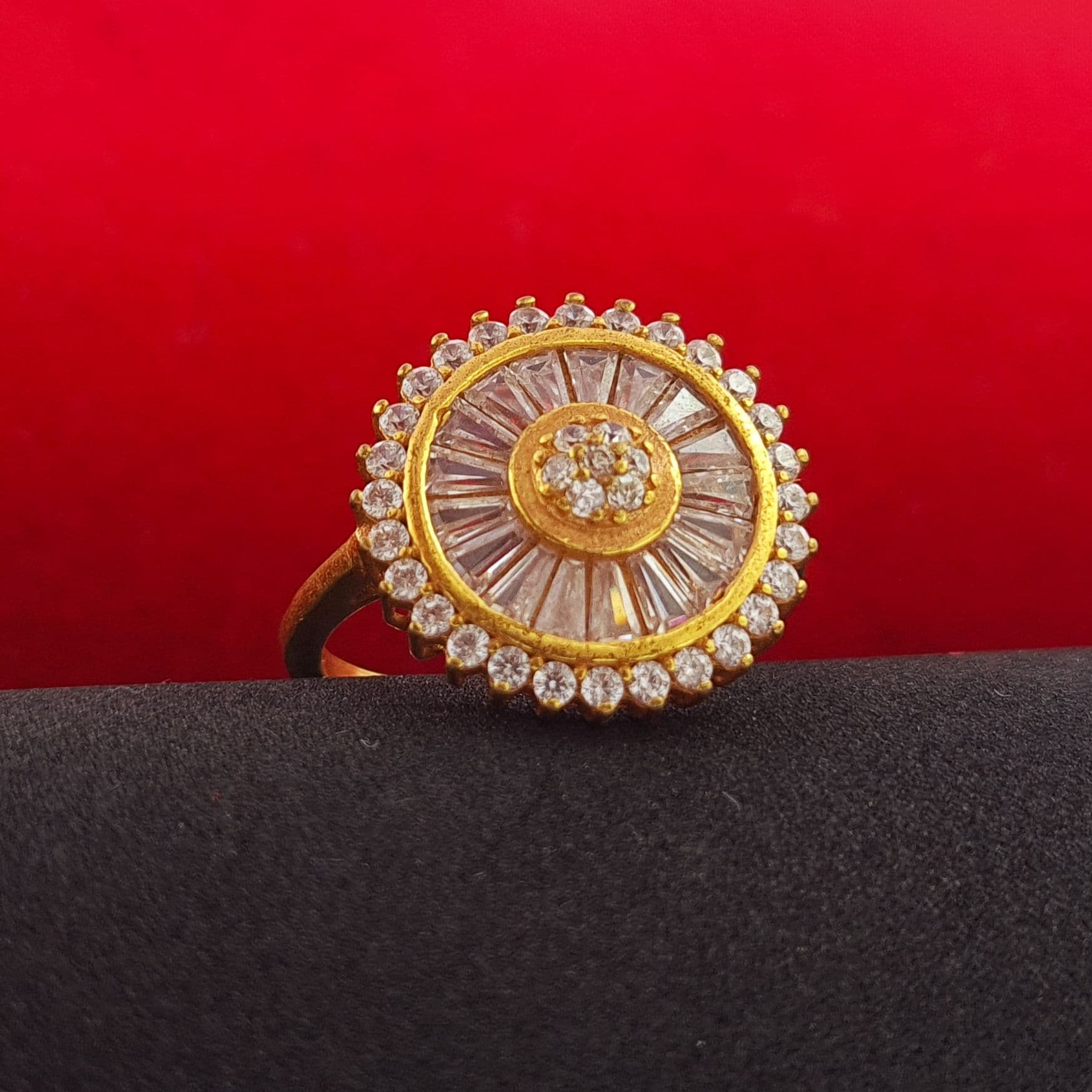 Gold Plated Adjustable Panchadhatu Ring – Zircon & White Stone Authi for Daily Wear For Women
