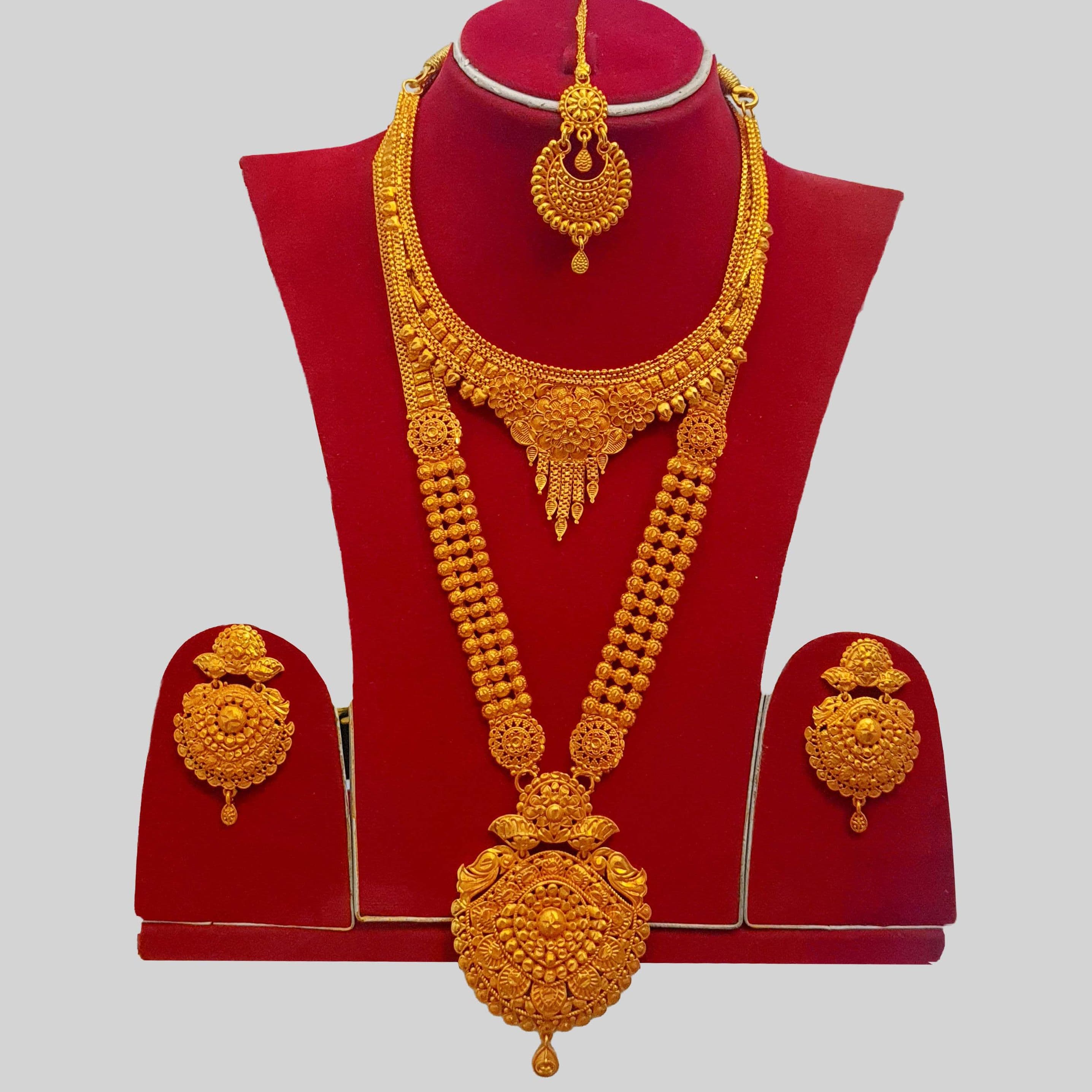 Gold Plated Rani Haar Bridal Set With Necklace, Earrings & Sirbindi | Flexible Nepali Bridal Long Haar Design