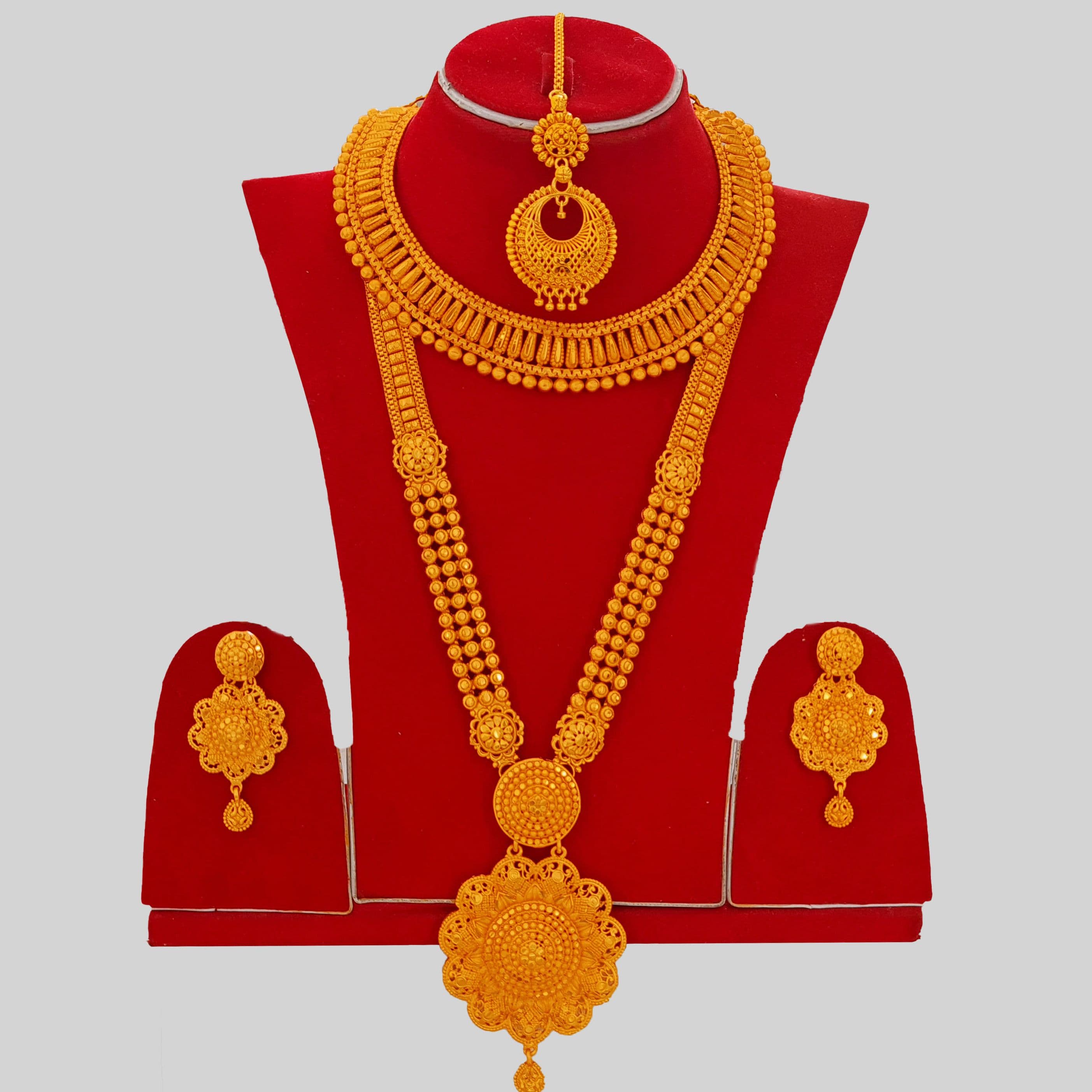Gold Plated Bridal Rani Haar Set With Earrings & Maang Tikka