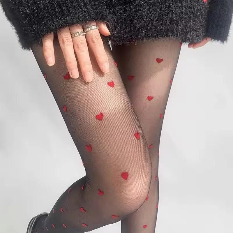 Heart Mesh Tights – White Fishnet Pantyhose for Women - free size