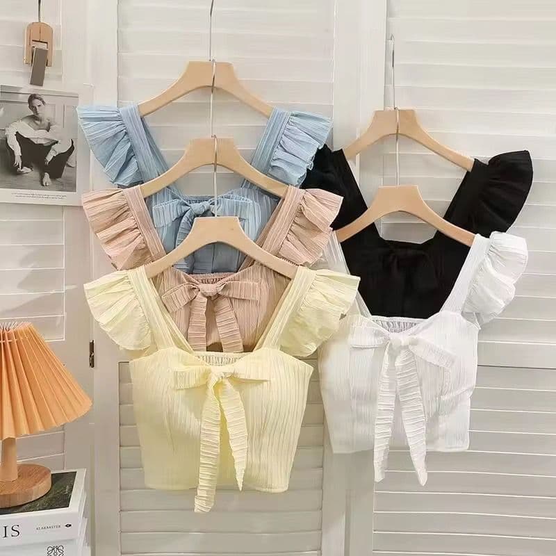 Butterfly Cami Knit Top with Summer Sashes – Women’s Fashion Tee