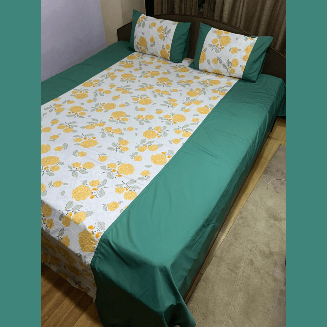 Green Joint Bedsheet Set with Pillowcase - King & Green