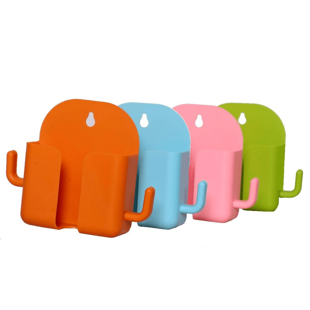 Pack of 4 Wall-Mounted Mobile Phone Holder Stand – Charging Dock for Home & Office with 2 Keychain Hangers - Multicolor