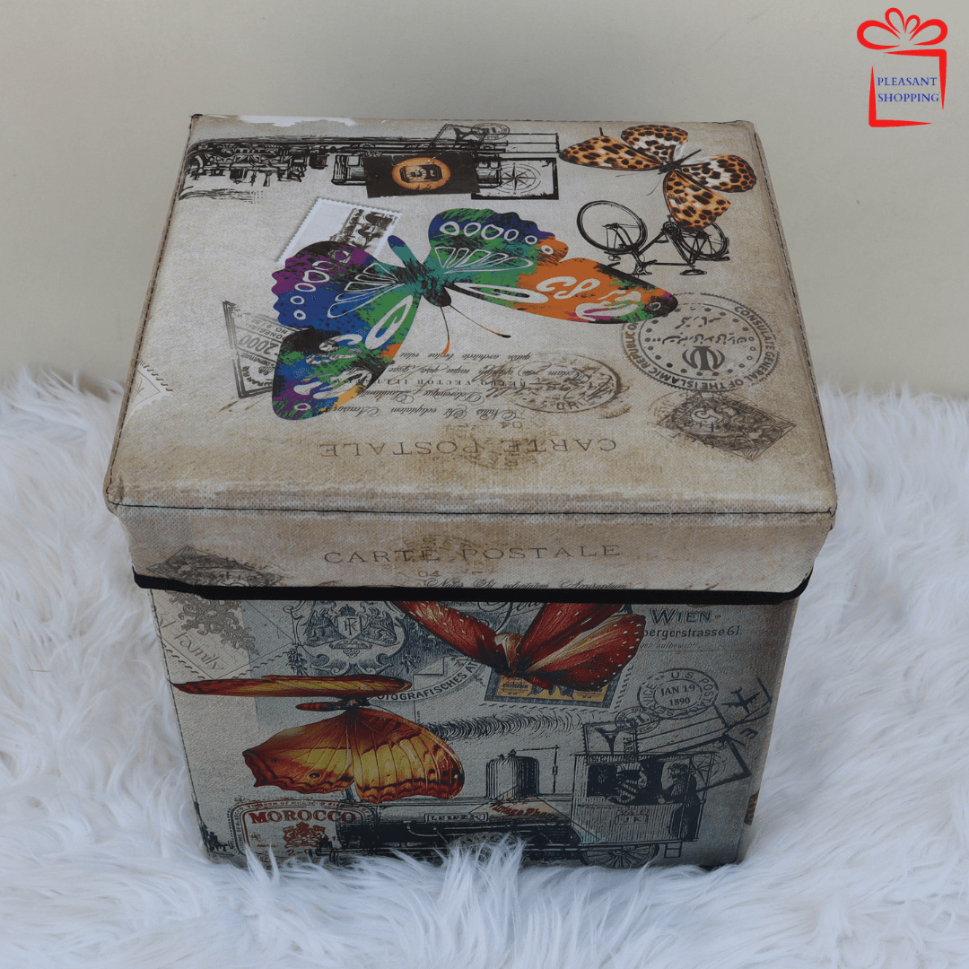 Space Saving Storage Box Foldable Padded Seat Multi-Functional footrest seat Ottoman for Living and Bedroom/Puffy Stool